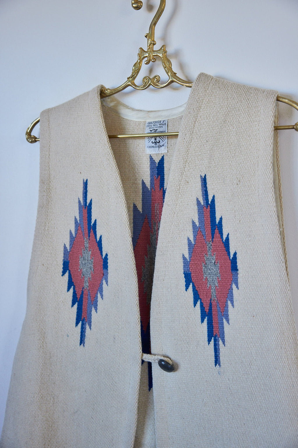 Vintage Ortega’s Handwoven Chimayo Wool Vest, Made in New Mexico