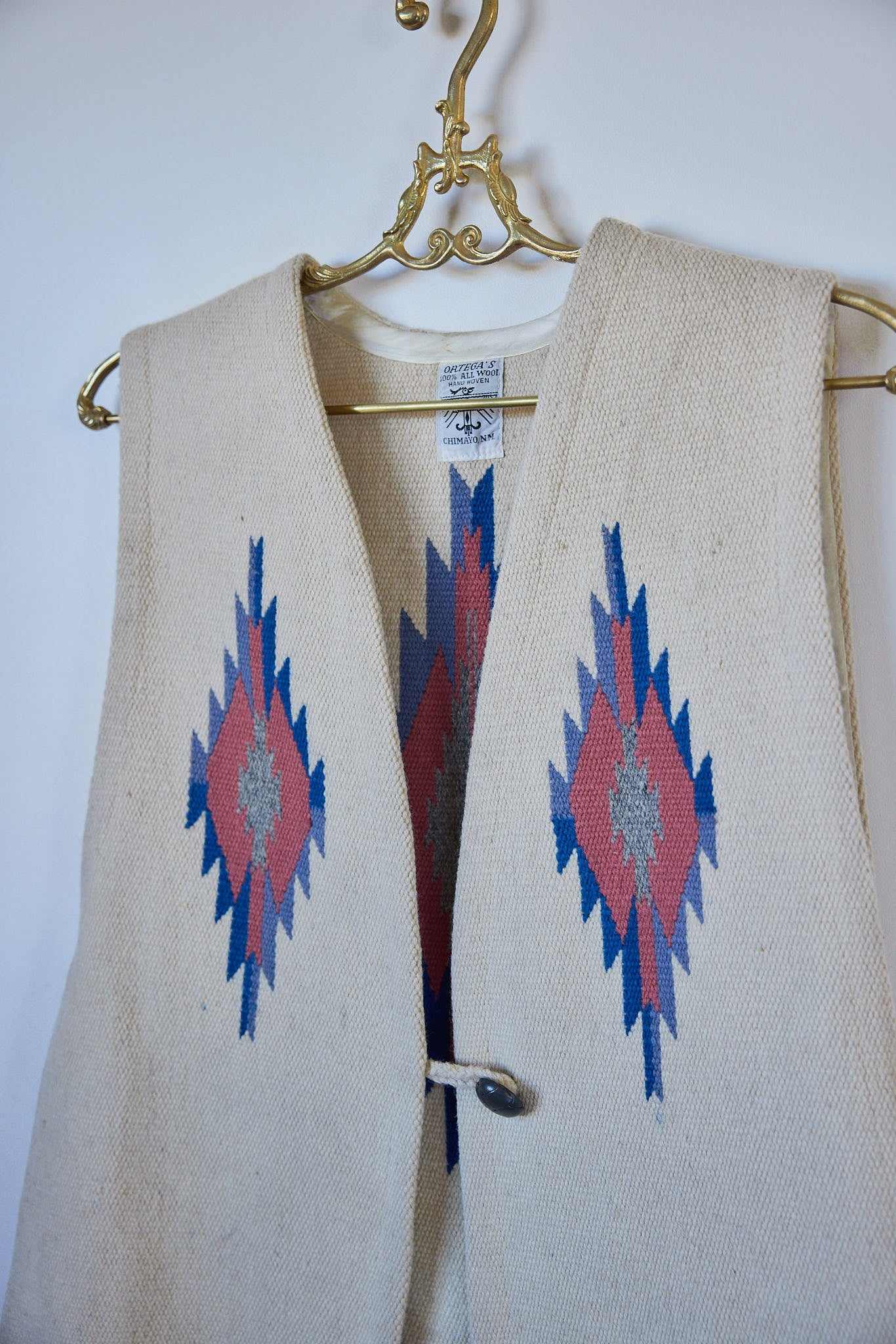 Vintage Ortega’s Handwoven Chimayo Wool Vest, Made in New Mexico