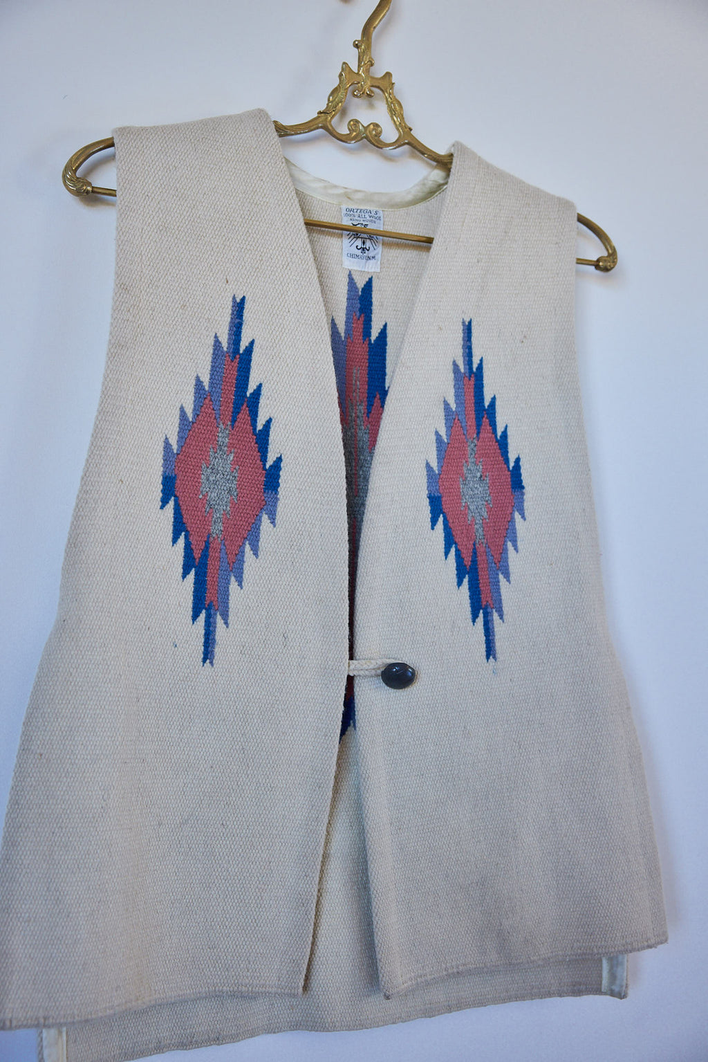 Vintage Ortega’s Handwoven Chimayo Wool Vest, Made in New Mexico