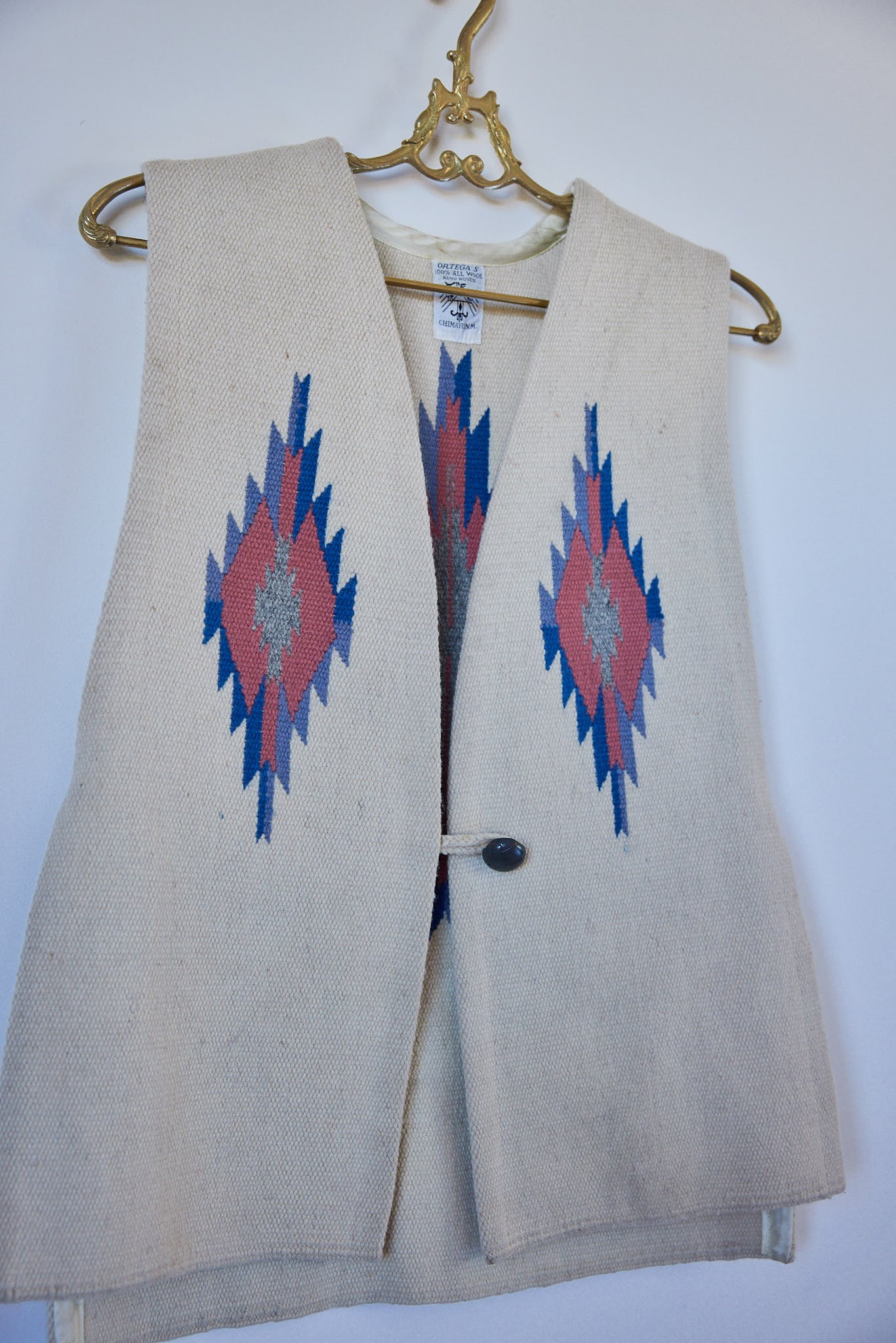 Vintage Ortega’s Handwoven Chimayo Wool Vest, Made in New Mexico