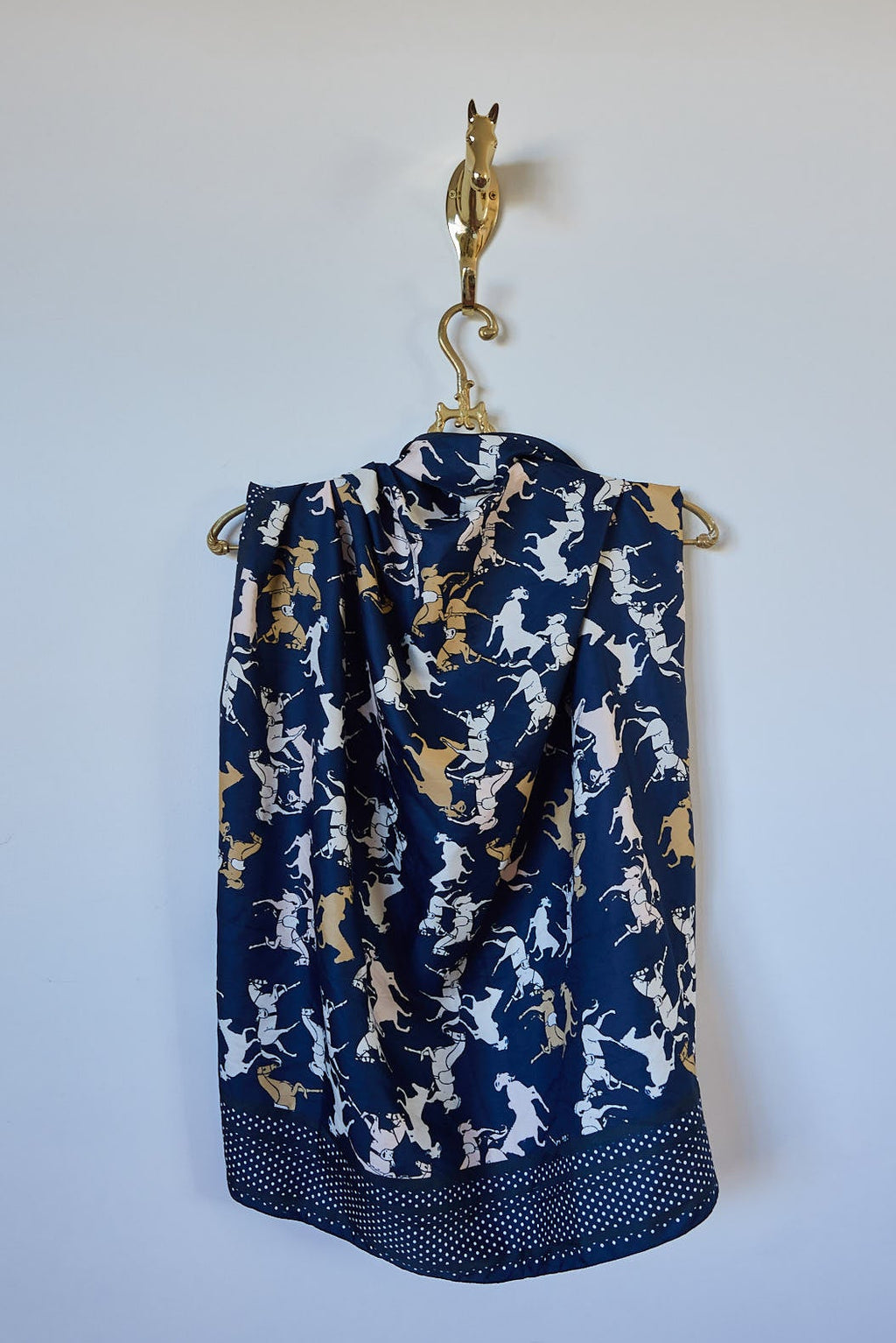 Vintage Equestrian Print Silk-Feel Scarf