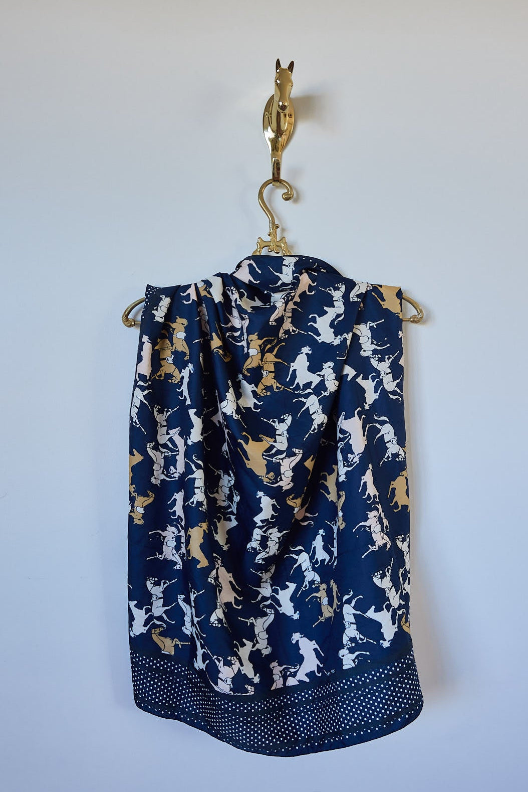 Vintage Equestrian Print Silk-Feel Scarf
