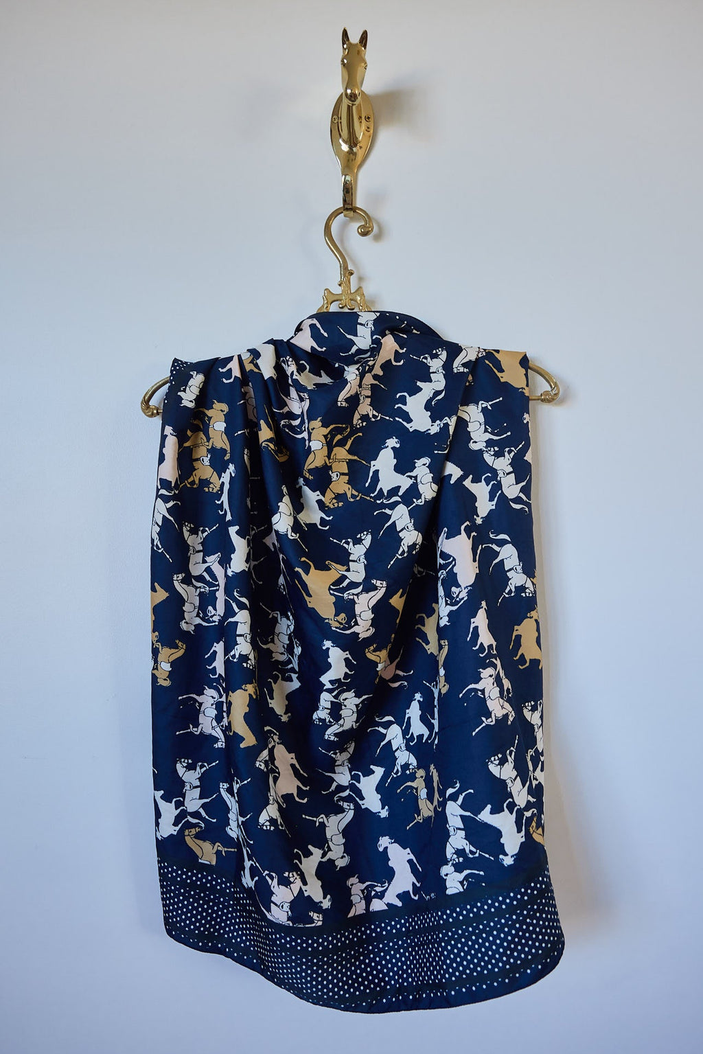 Vintage Equestrian Print Silk-Feel Scarf