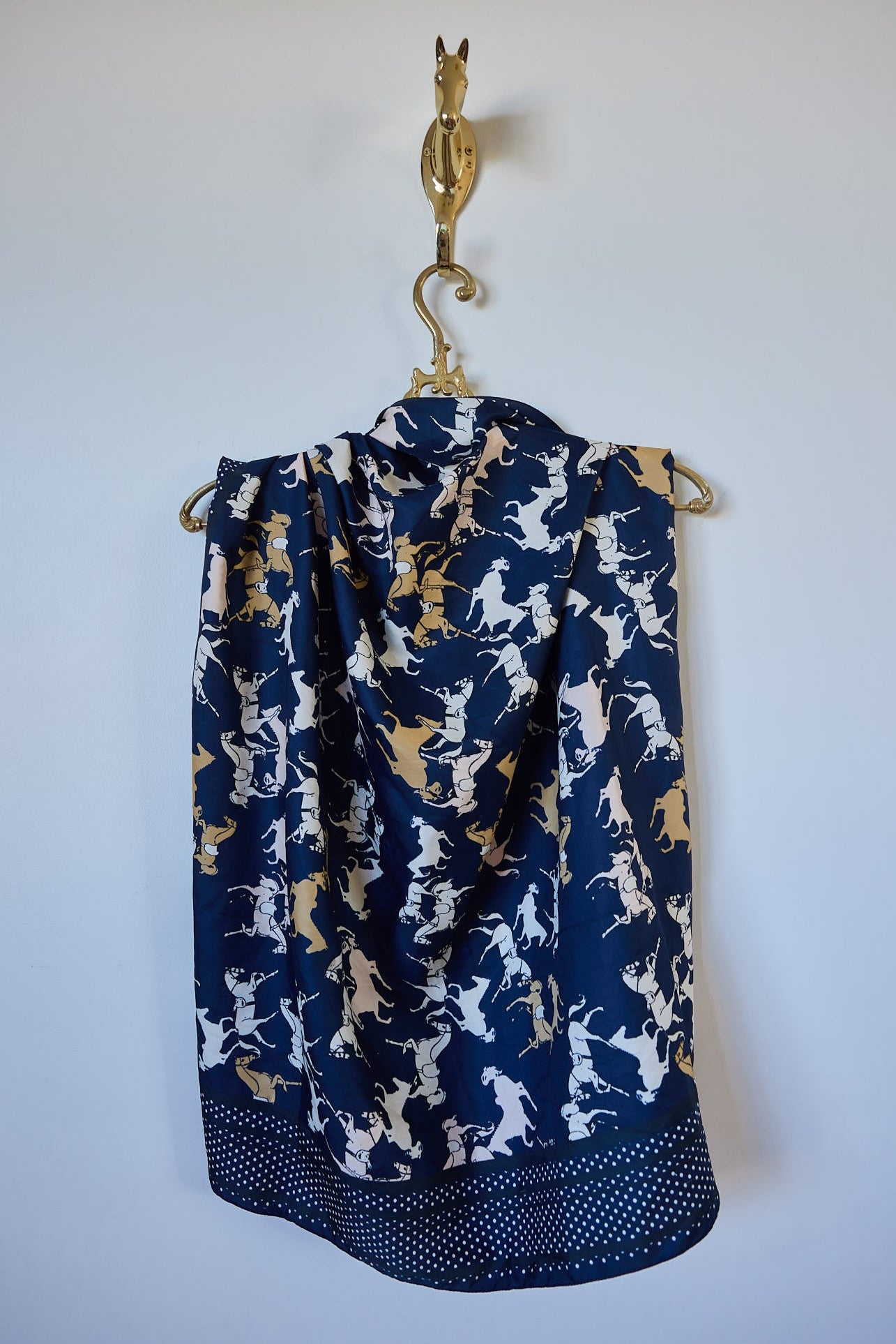 Vintage Equestrian Print Silk-Feel Scarf