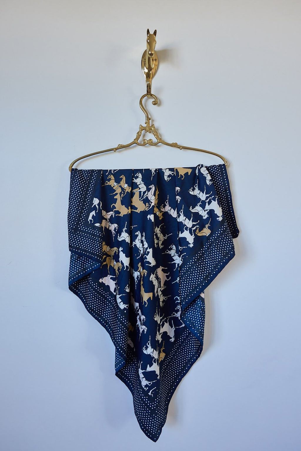 Vintage Equestrian Print Silk-Feel Scarf