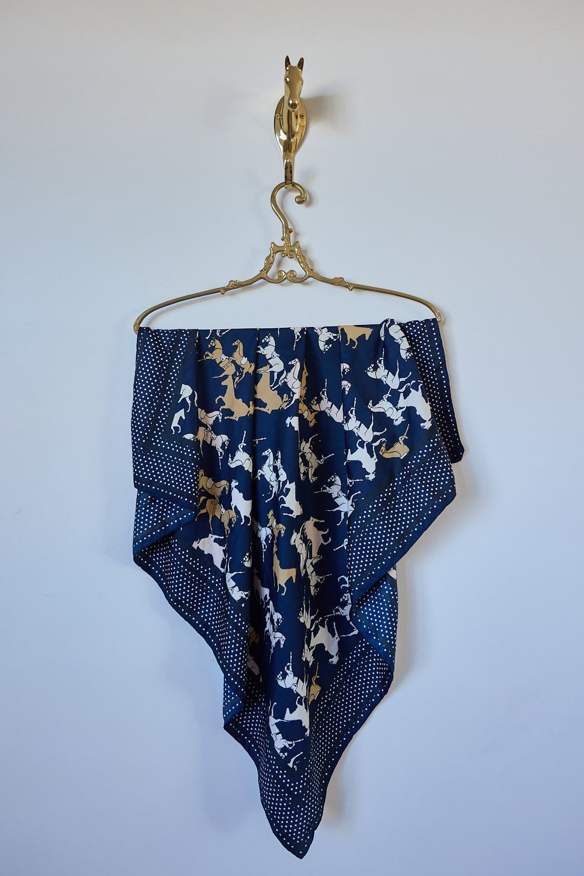 Vintage Equestrian Print Silk-Feel Scarf