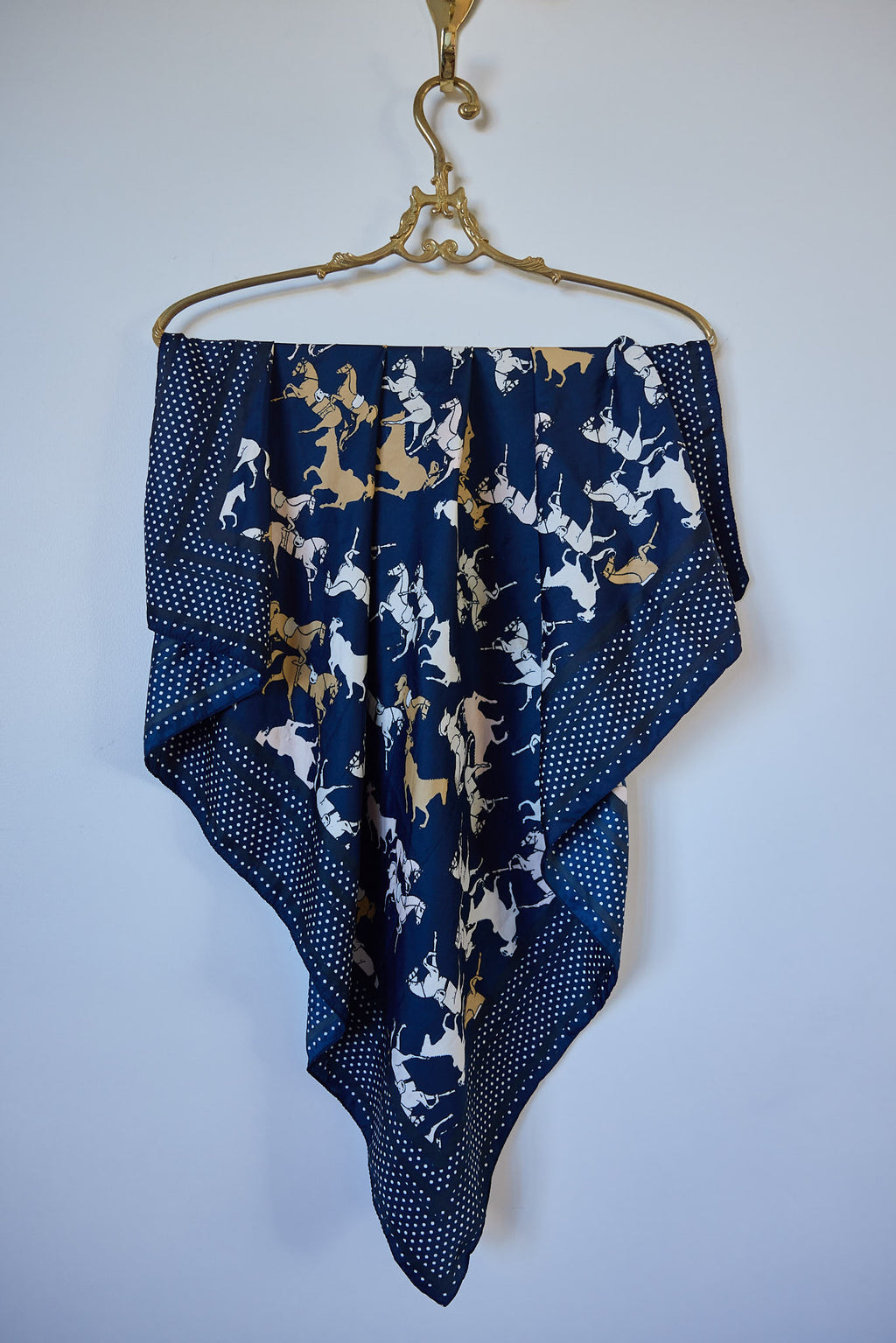 Vintage Equestrian Print Silk-Feel Scarf