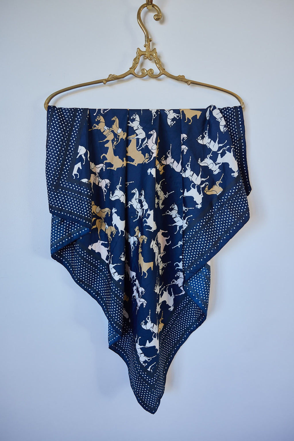 Vintage Equestrian Print Silk-Feel Scarf