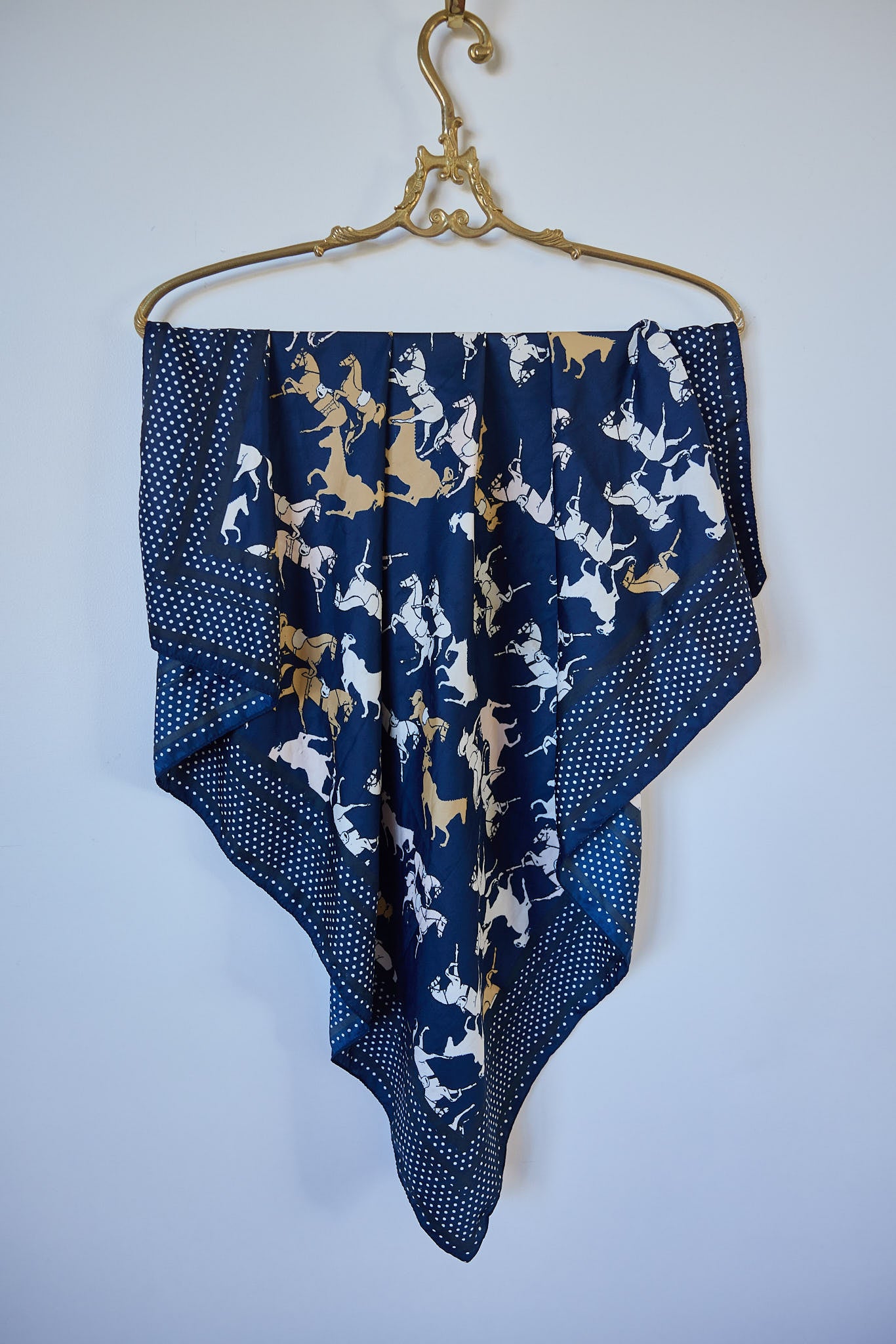 Vintage Equestrian Print Silk-Feel Scarf