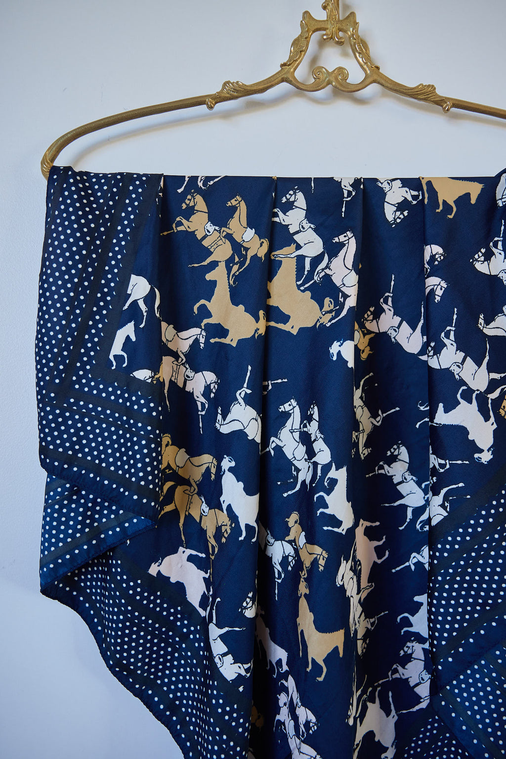 Vintage Equestrian Print Silk-Feel Scarf