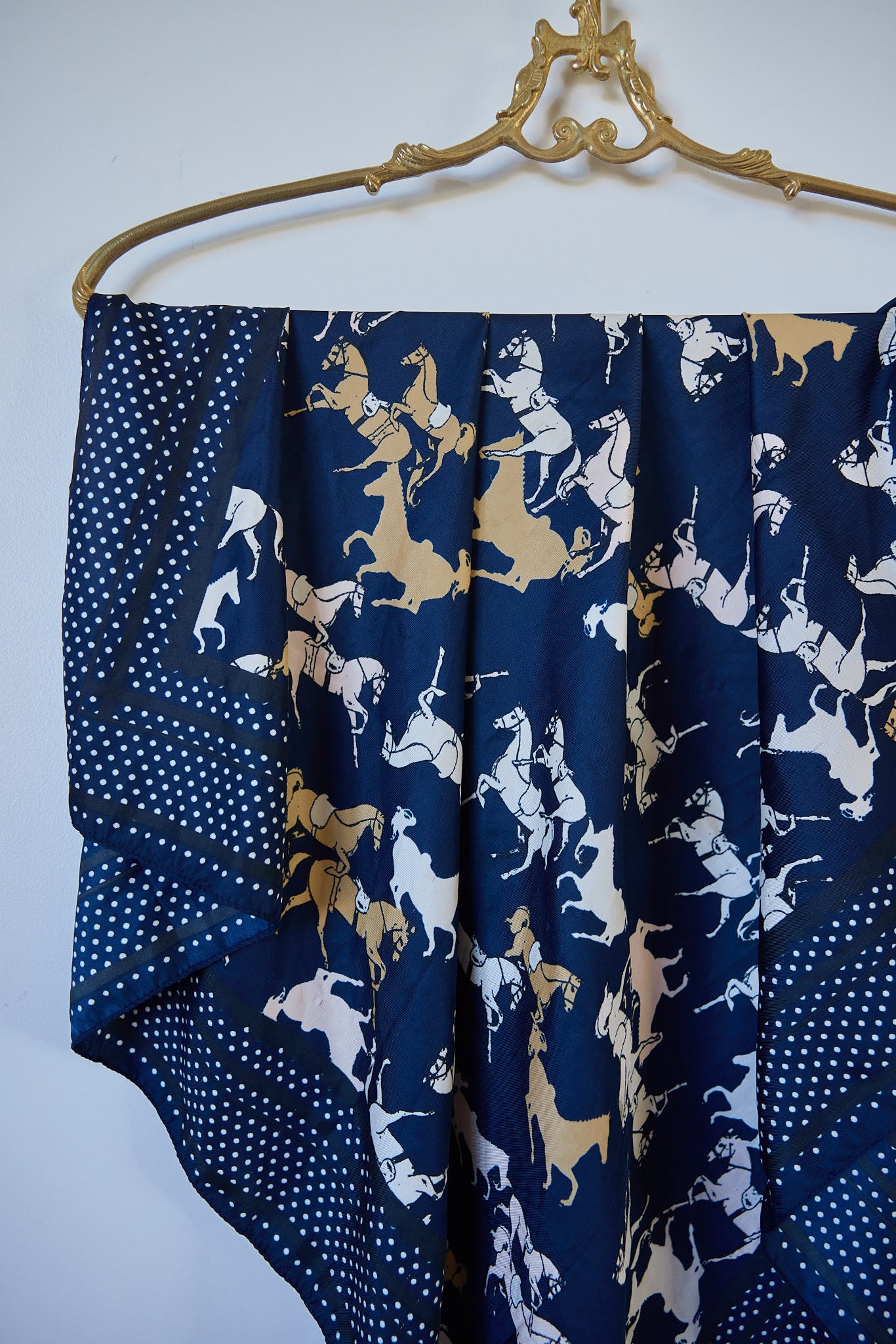Vintage Equestrian Print Silk-Feel Scarf