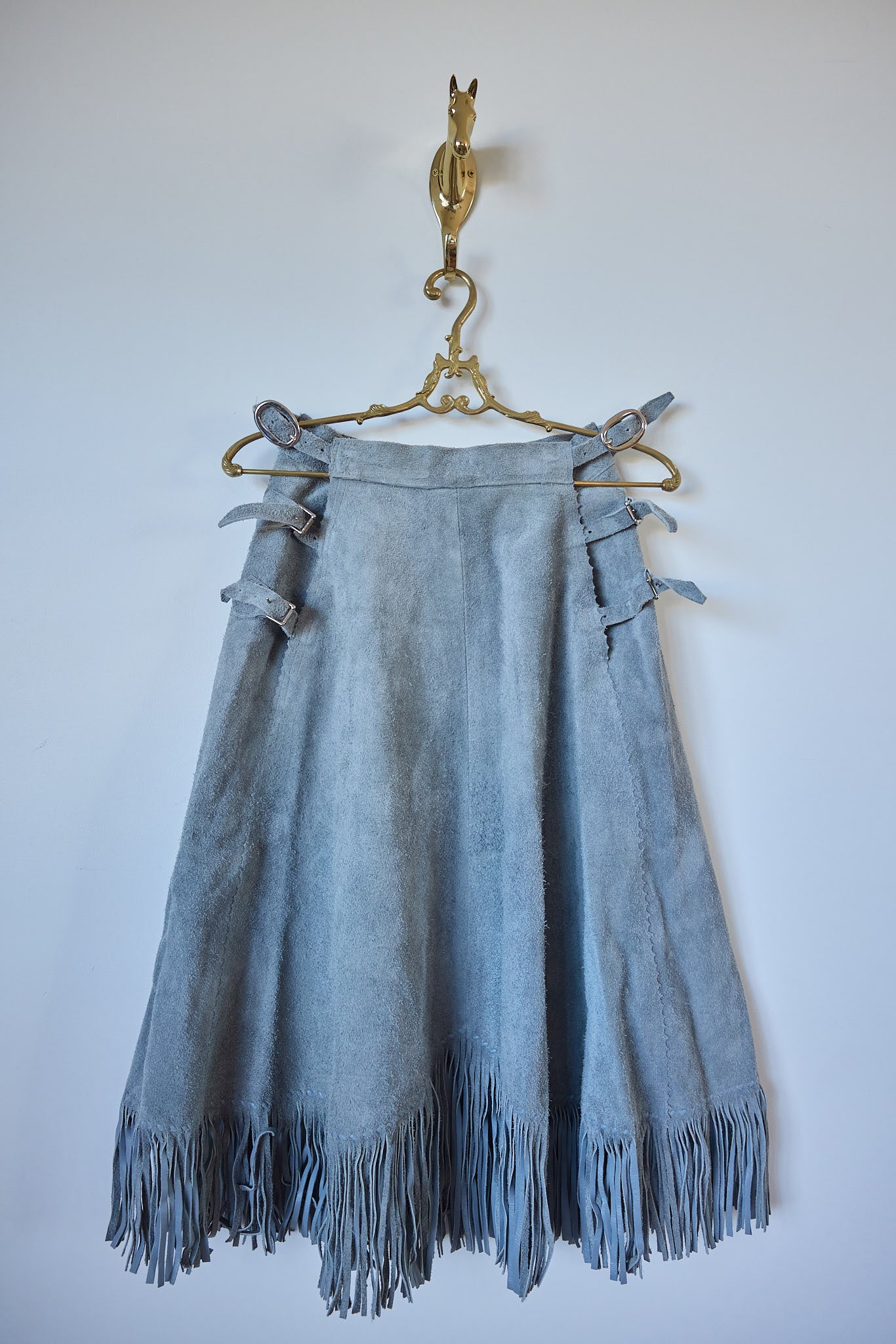 Vintage Gray Suede Fringe Skirt, Adjustable Fit