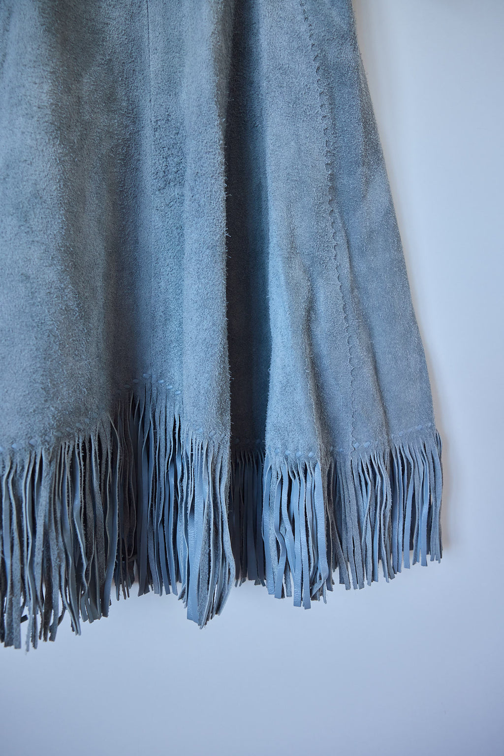 Vintage Gray Suede Fringe Skirt, Adjustable Fit