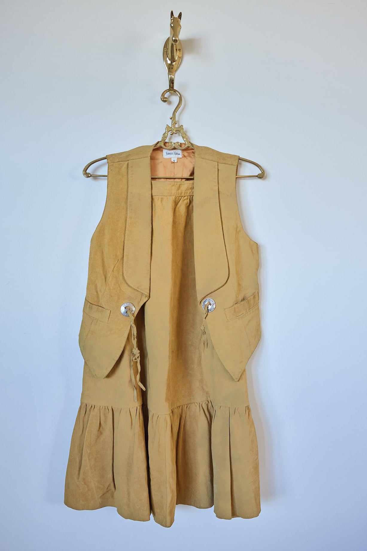 Vintage Neiman Marcus Tan Suede Vest & Skirt Set (Petite Size)
