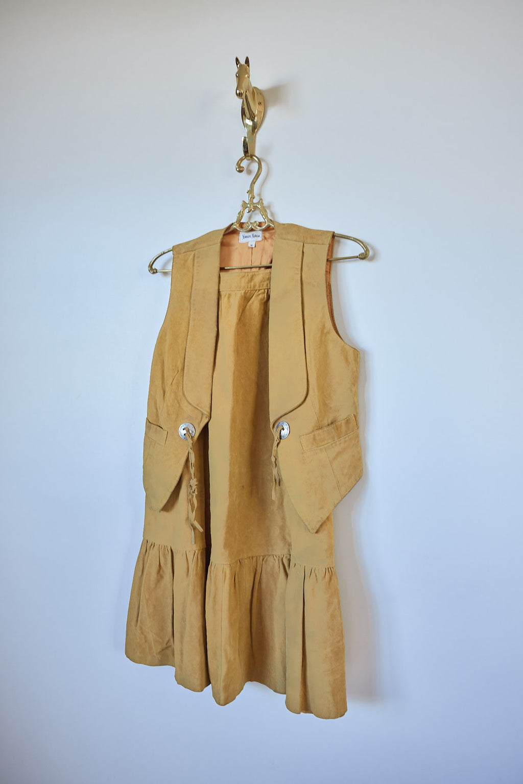 Vintage Neiman Marcus Tan Suede Vest & Skirt Set (Petite Size)