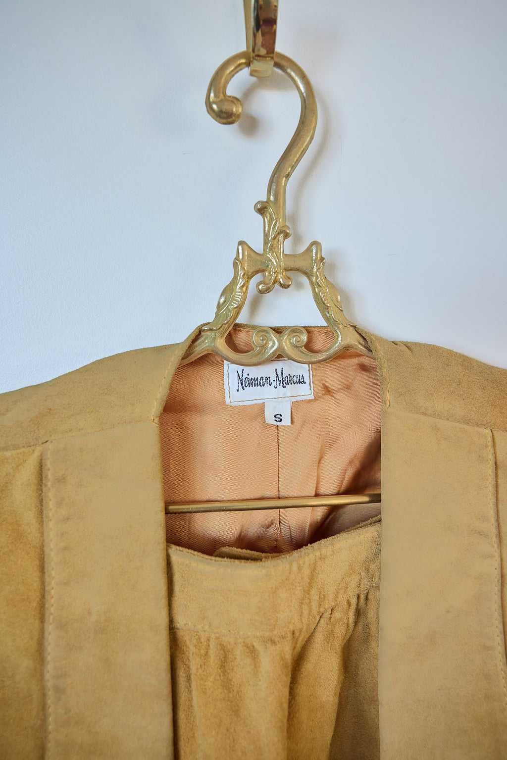 Vintage Neiman Marcus Tan Suede Vest & Skirt Set (Petite Size)