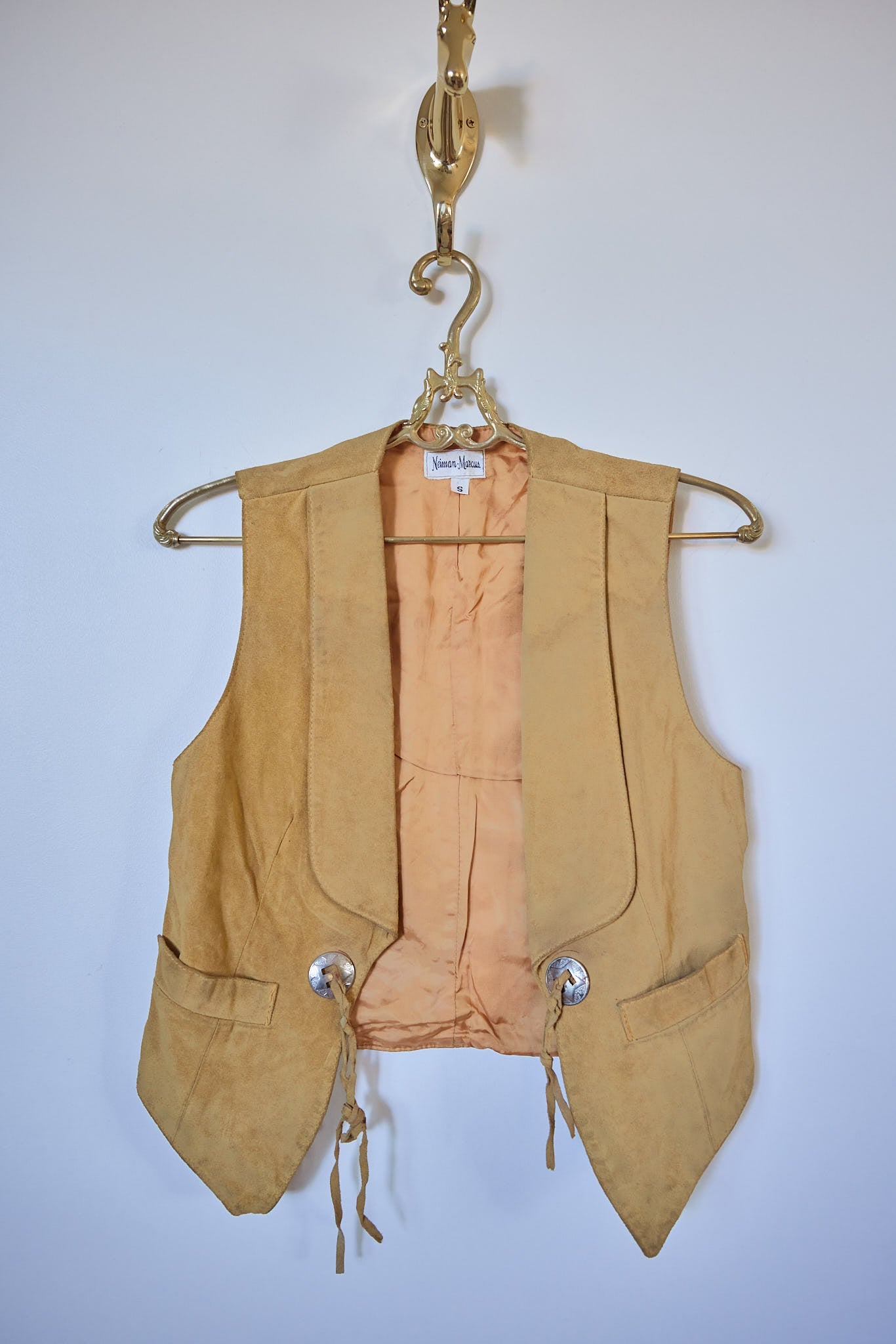 Vintage Neiman Marcus Tan Suede Vest & Skirt Set (Petite Size)