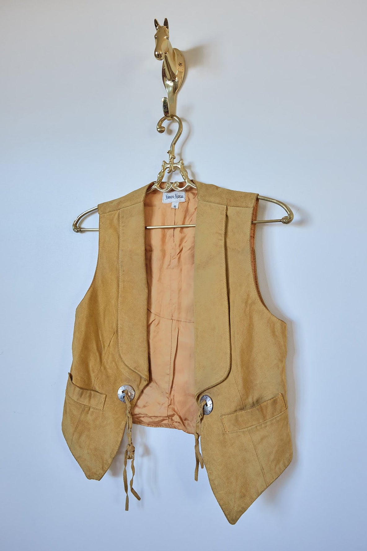 Vintage Neiman Marcus Tan Suede Vest & Skirt Set (Petite Size)