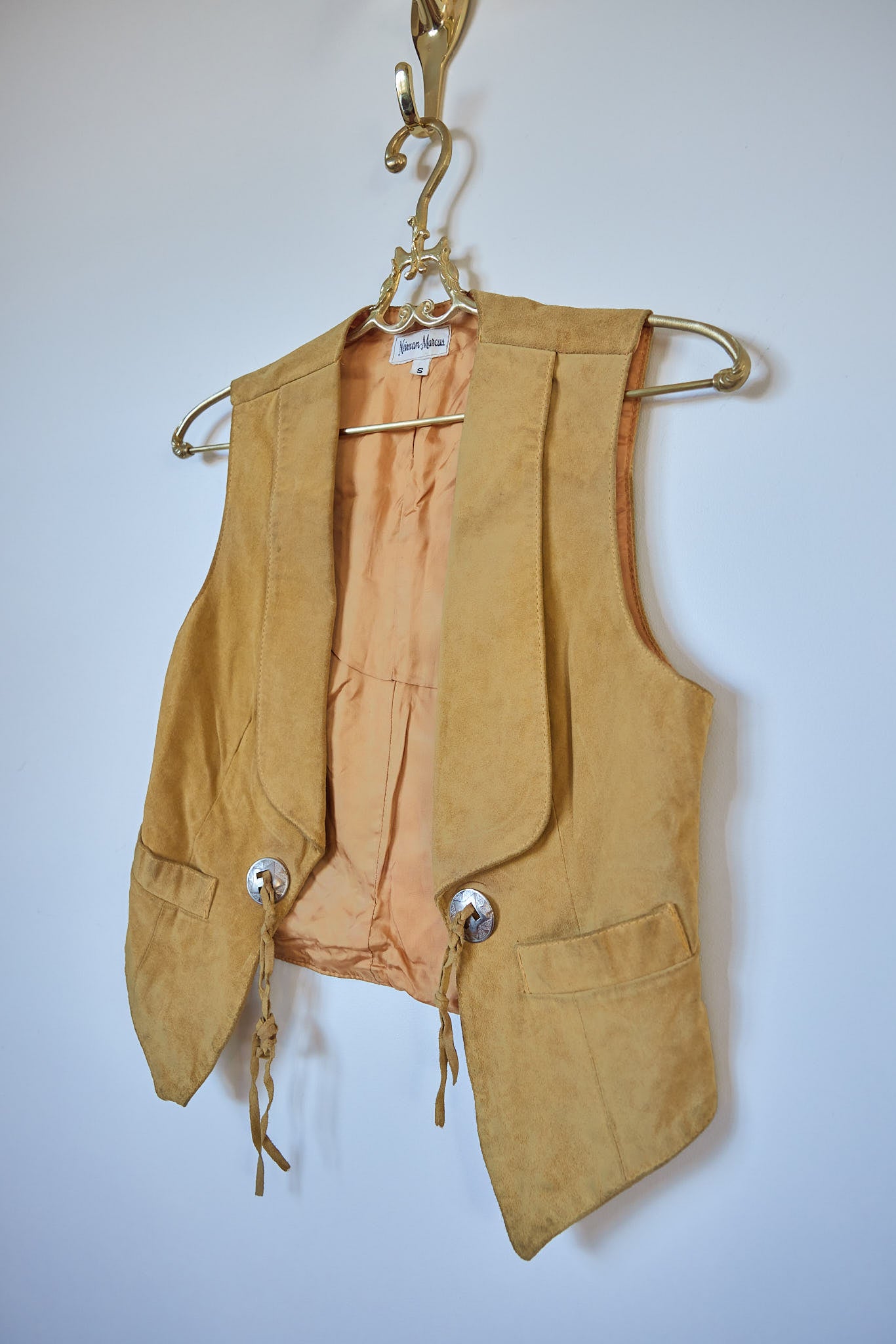 Vintage Neiman Marcus Tan Suede Vest & Skirt Set (Petite Size)