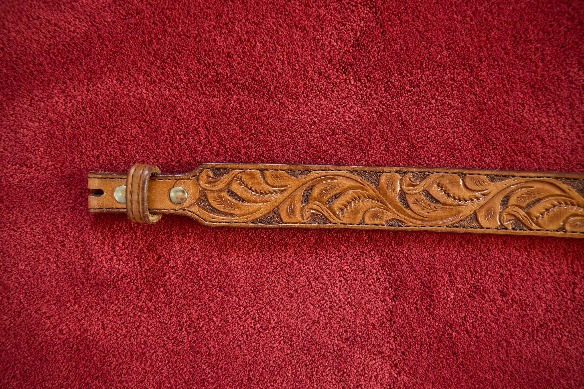 Vintage Tooled Leather Western Belt, No Buckle