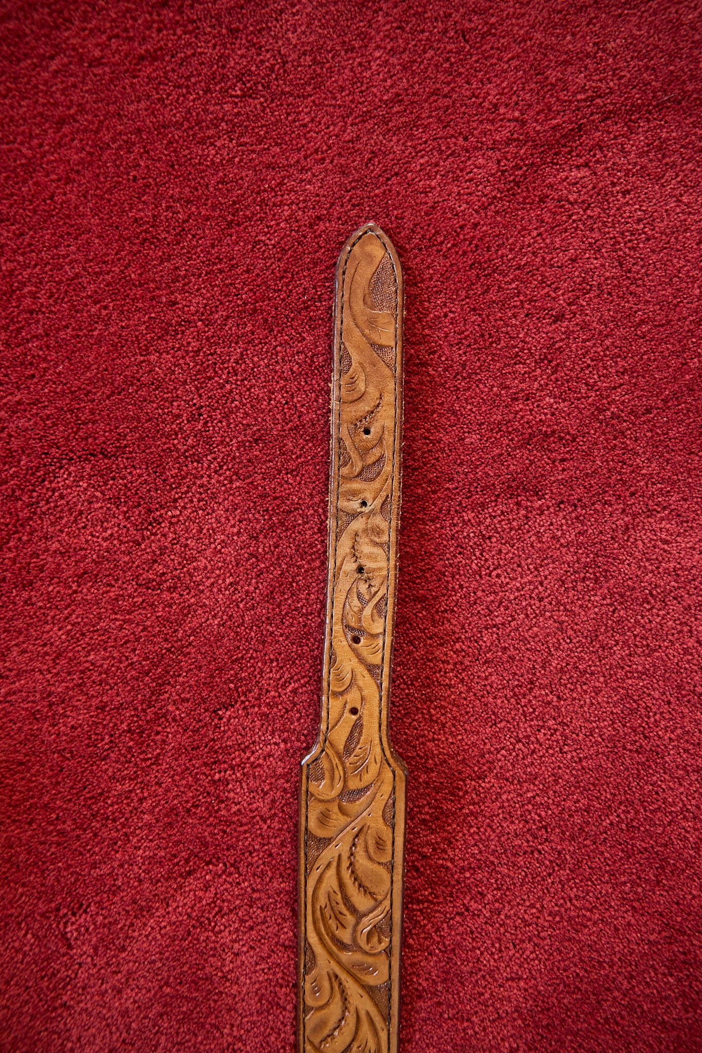 Vintage Tooled Leather Western Belt, No Buckle