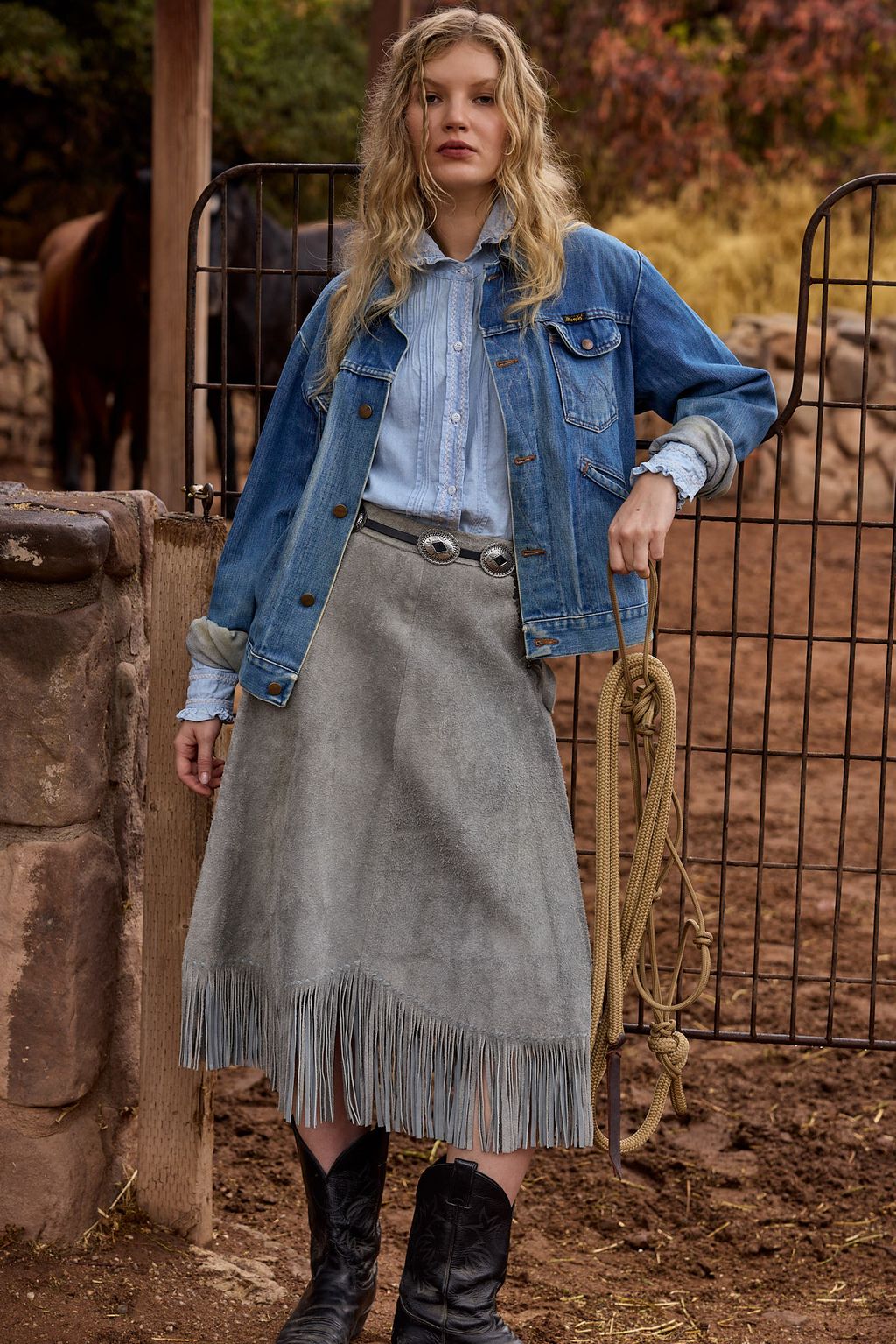 Vintage Gray Suede Fringe Skirt, Adjustable Fit