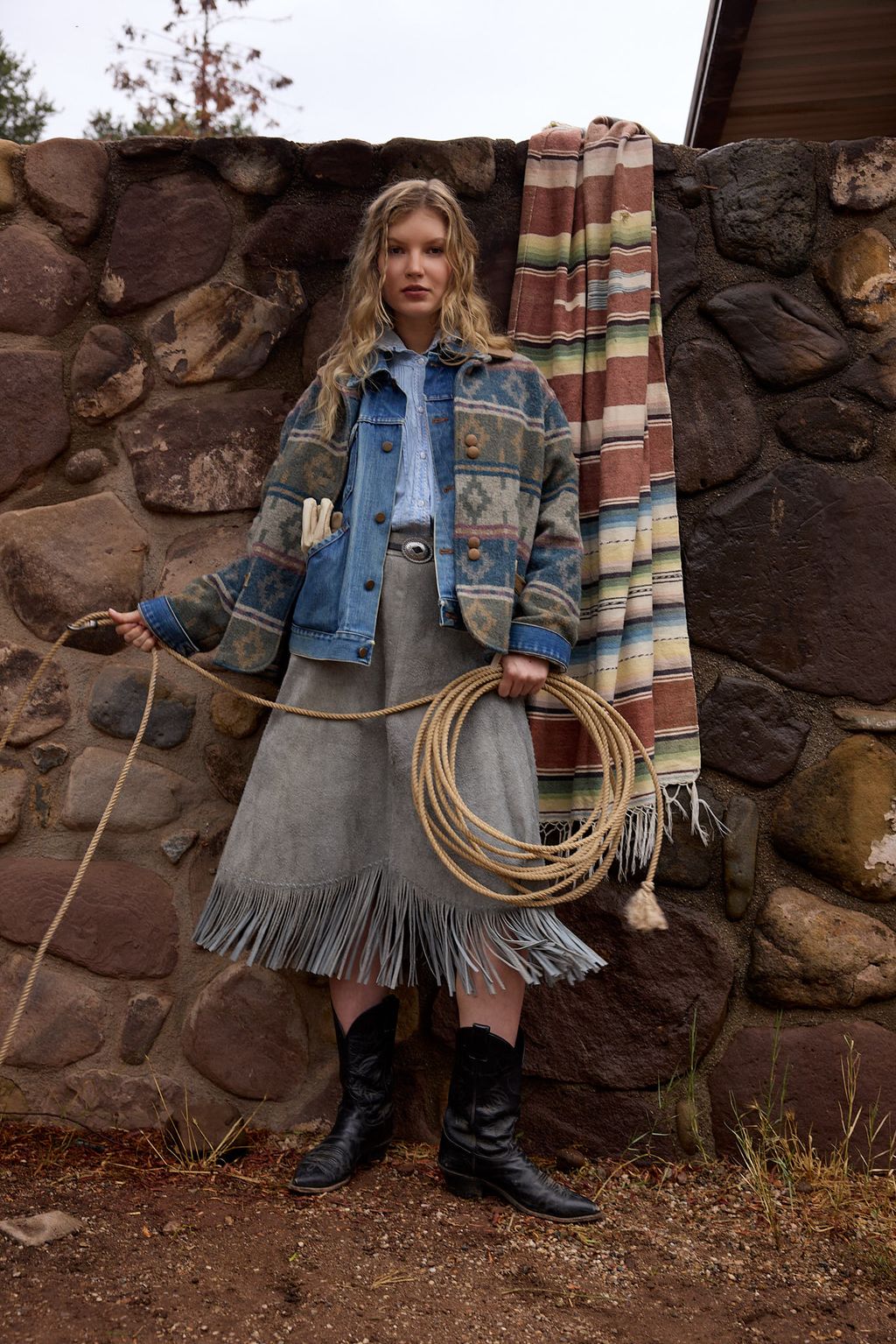 Vintage Gray Suede Fringe Skirt, Adjustable Fit