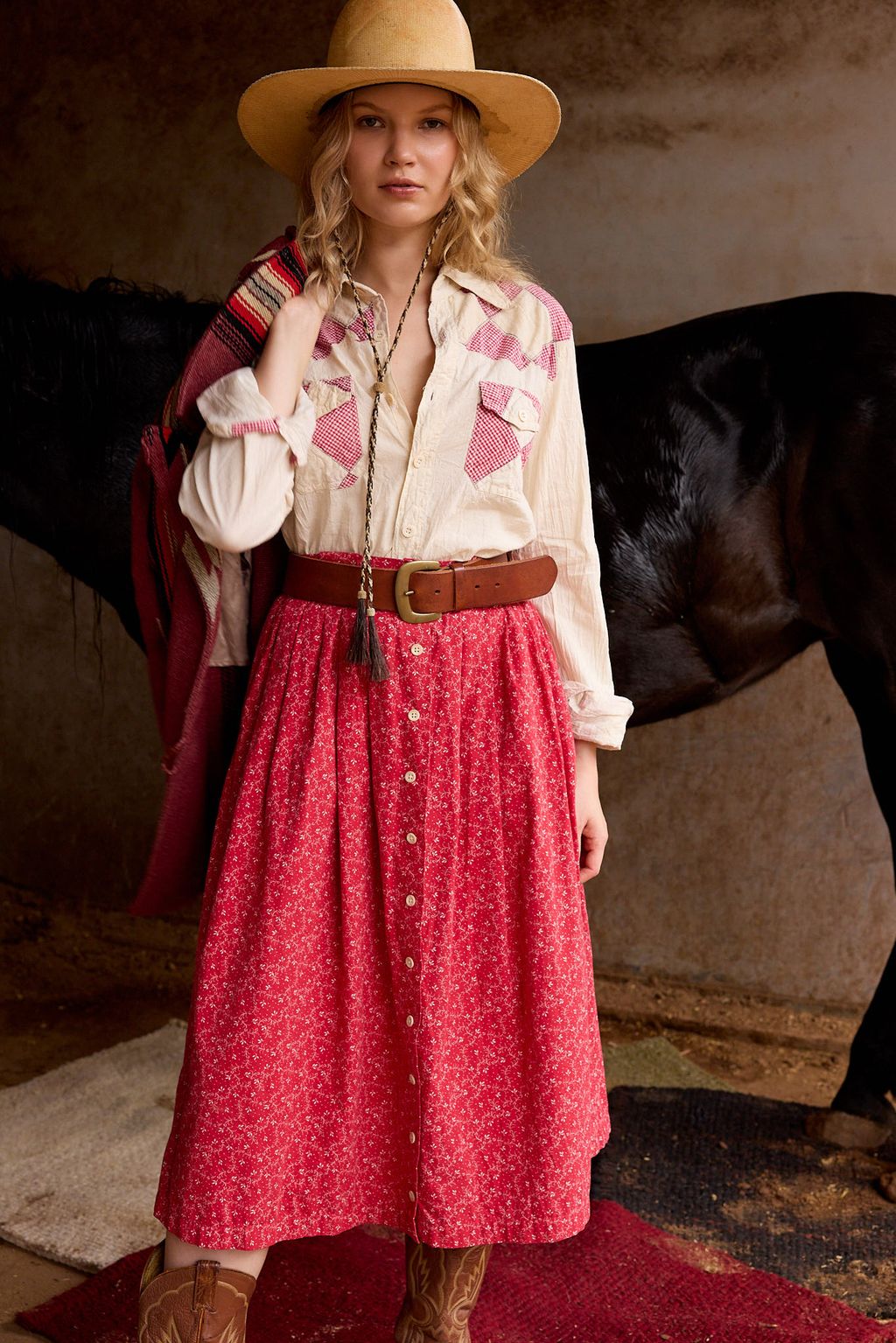 Vintage Ralph Lauren Red Floral Cotton Skirt