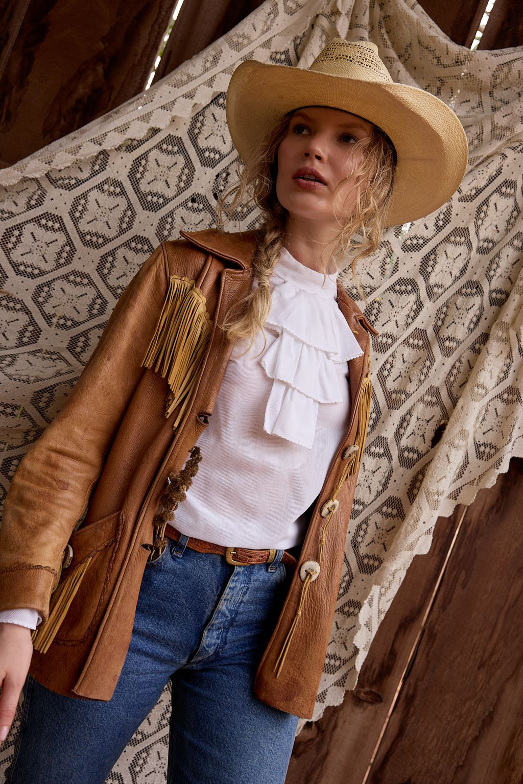 Vintage-Style Handmade White Ruffle Blouse – Cotton, Button-Back Closure